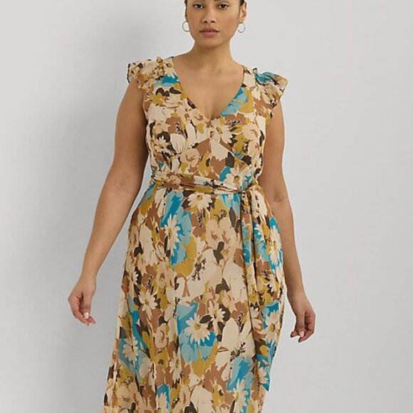 Lauren Ralph Lauren Plus Size Floral Empire-Waist A-Line Dress Size 18W - Picture 1 of 3